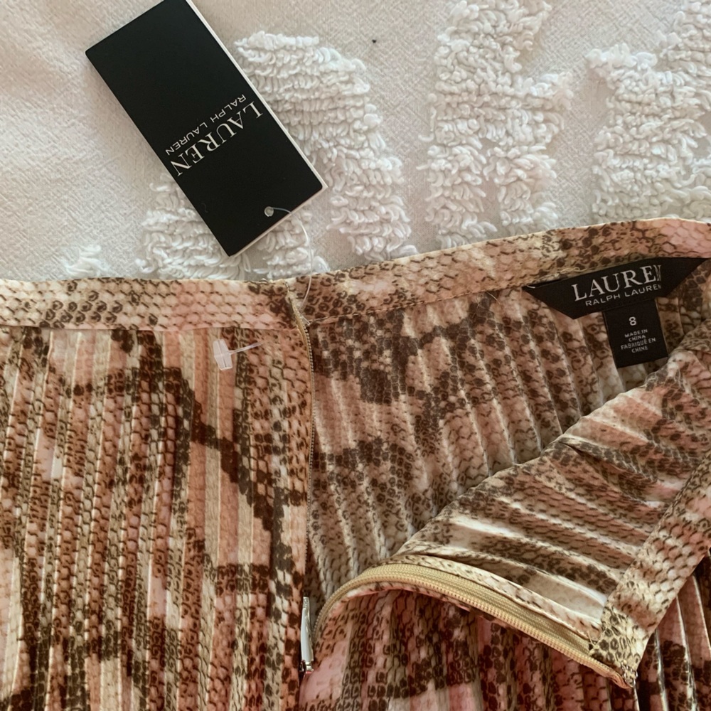 FINAL PRICE NWT Ralph Lauren Skirt: Brown Snake Print, Pleated Knee-Length Zip 8 - Picture 9 of 10